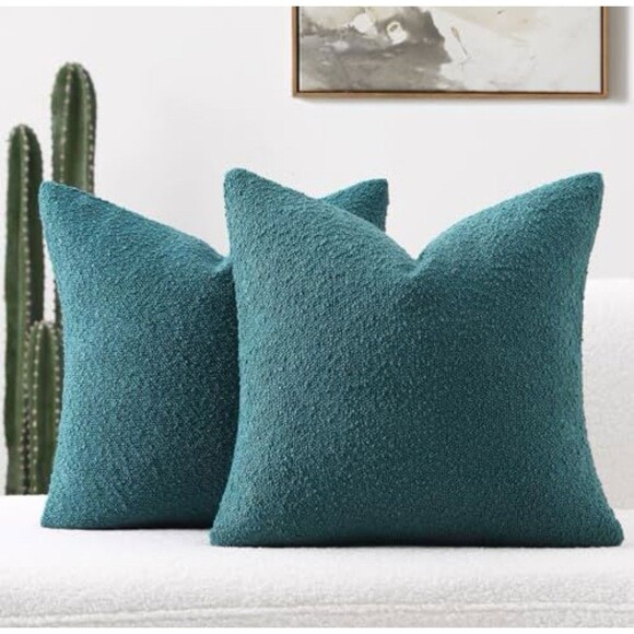 Teal Boucle Pillow Covers 22x22 Inch Soft Couch Cushion Case Hidden Zipper New - Picture 1 of 4
